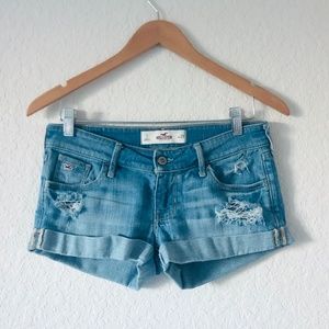 HOLLISTER Stretch Mid Rise Ripped Denim Shorts